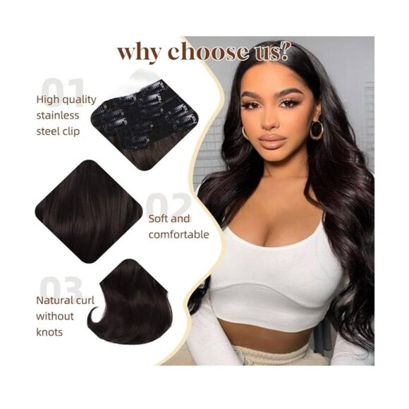Vigorous Womens 7 Pcs Long Wavy Clip-In Hair Extensions Dark Brown 20 Inch D279 - Picture 4 of 10